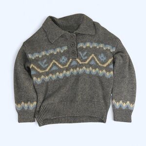 Cider Gray and Blue Patterned Crewneck Sweater